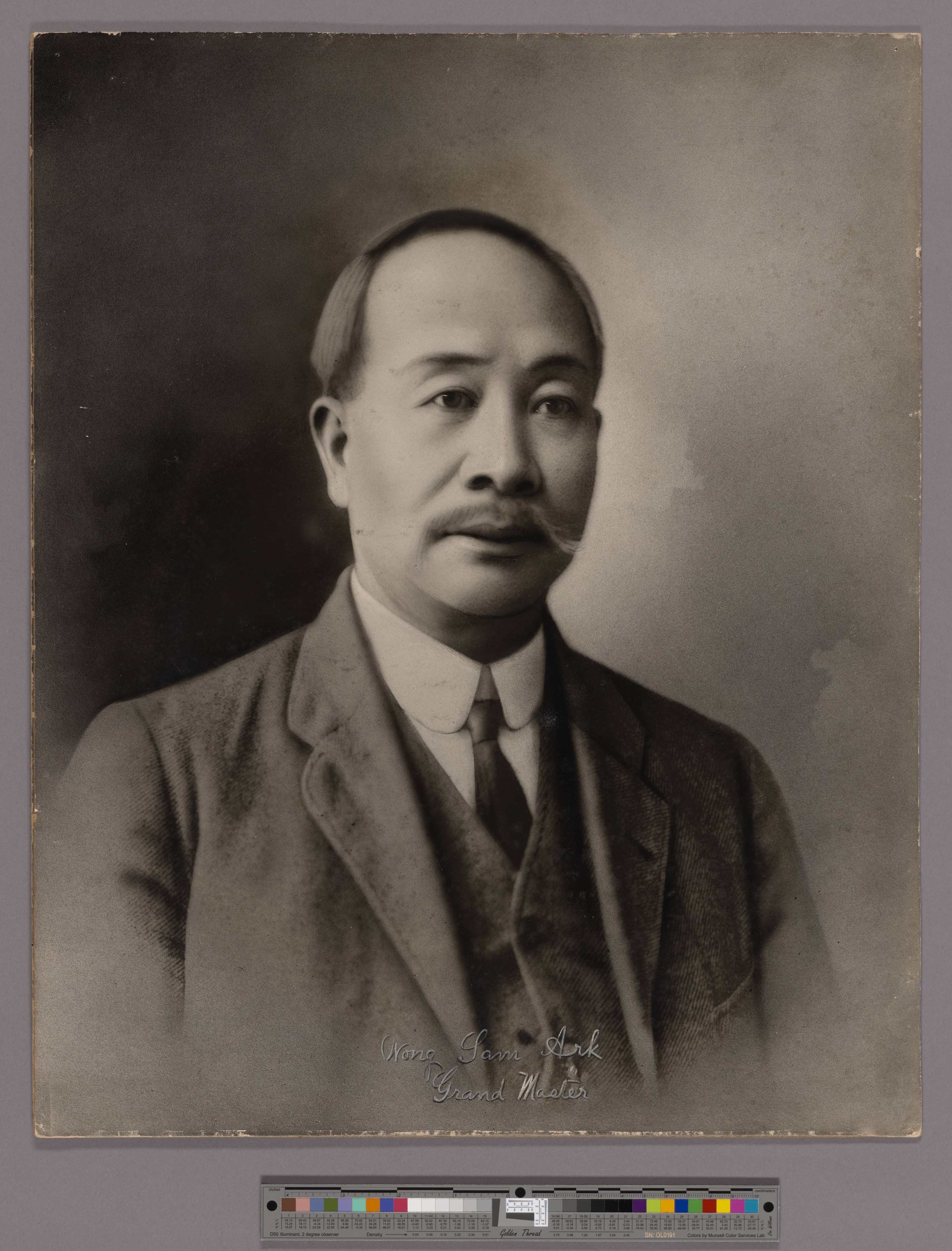Portrait of Wong Sam Ark (黃三德), identified in the Berkeley catalog as Grand Master. The inscription "Wong Sam Ark / Grand Master" appears on the original photographic mount. Archive provenance: uncertain.